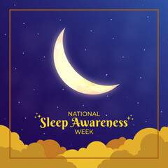 Obraz na płótnie Canvas National Sleep Awareness Week Square Card Poster Vector Illustration. March Month Celebration. Realistic cloudy sky and moon design. Website header, promotion, banner, advertisement graphic resource