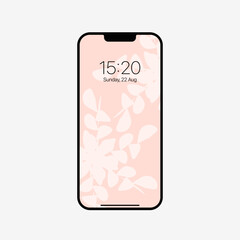Phone vector template with Floral background. Gray drawing modern smartphone. Concept graphic design presentation.