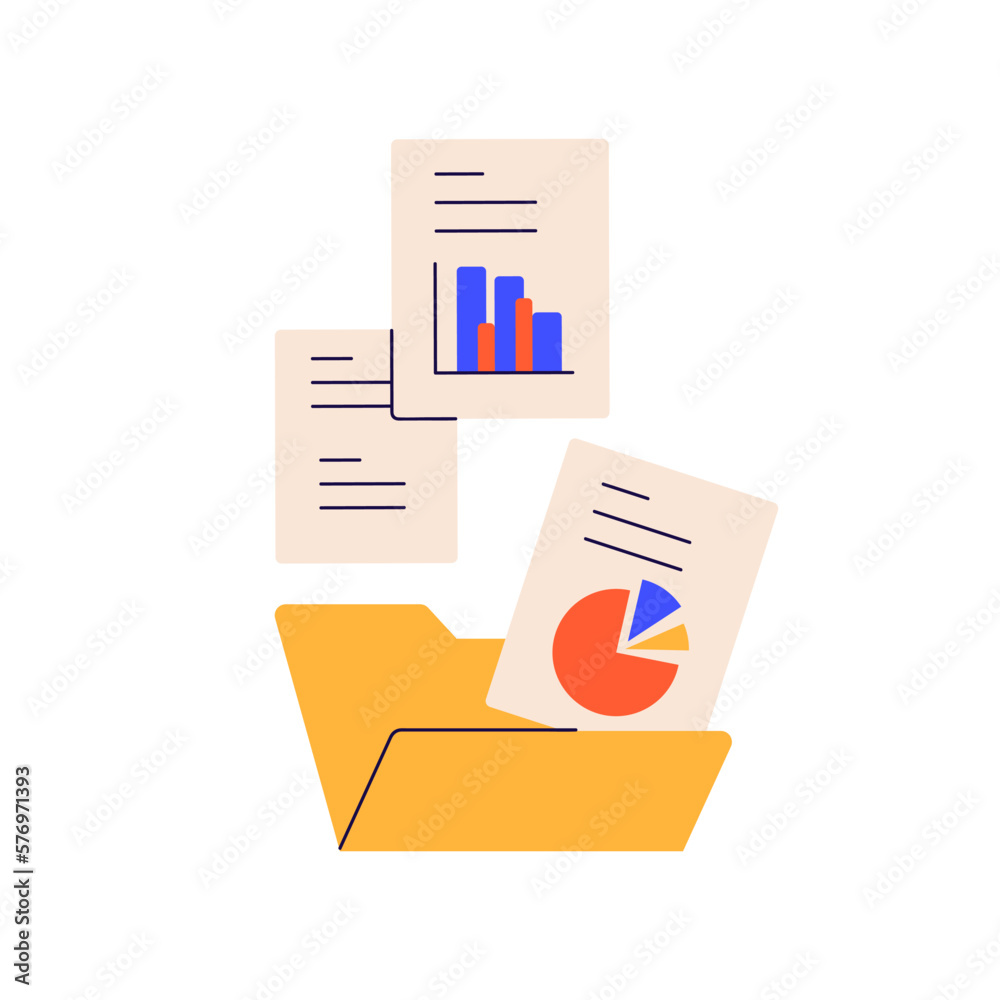 Poster documents from computer folder, business archive. files, work papers, financial reports, accounting 