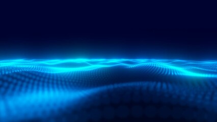 Abstract blue energy surface with magic waves from particles and dots with blur and glow effect abstract background. Video 4k, 60 fps