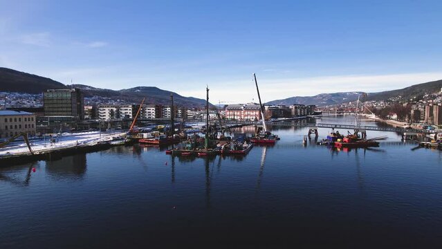 Construction equipment and machinery in the river