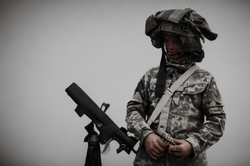 Fototapeta premium Soldier in Uniform With Rifle Generative Art