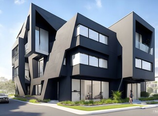 Fototapeta na wymiar 3d illustration of a multi storey house with a window, Generative AI