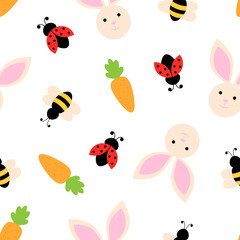 Seamless pattern spring Bunny insect carrot vector illustration