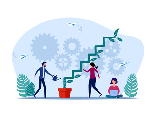 group of people planting stairs for prosperity. Corporate growth or personal development. investment concept vector