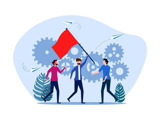 Successful businessman leader holding flag showing. business concept vector illustration