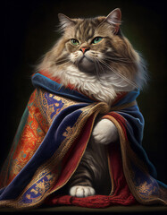 Royal Portrait Painting of a Bermese Cat Dressed like a British King | Generative AI