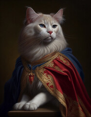 Royal Portrait Painting of a Turkish Angora Cat Dressed like a British King | Generative AI