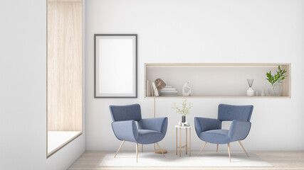 Fototapeta na wymiar Cream white luxury living room wall poster frame mockup Modern minimalist interior design decoration style. Artwork concept mockup in interior design. 3D rendering, 3D illustration.