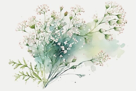 About Watercolor Gypsophila Baby's Breath Flower Floral.