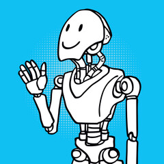 AI. Artificial Intelligence, futuristic robot hand-drawn sketch style vector