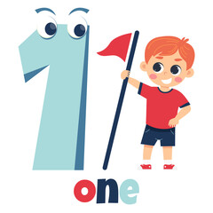 A boy with a red flag and number one