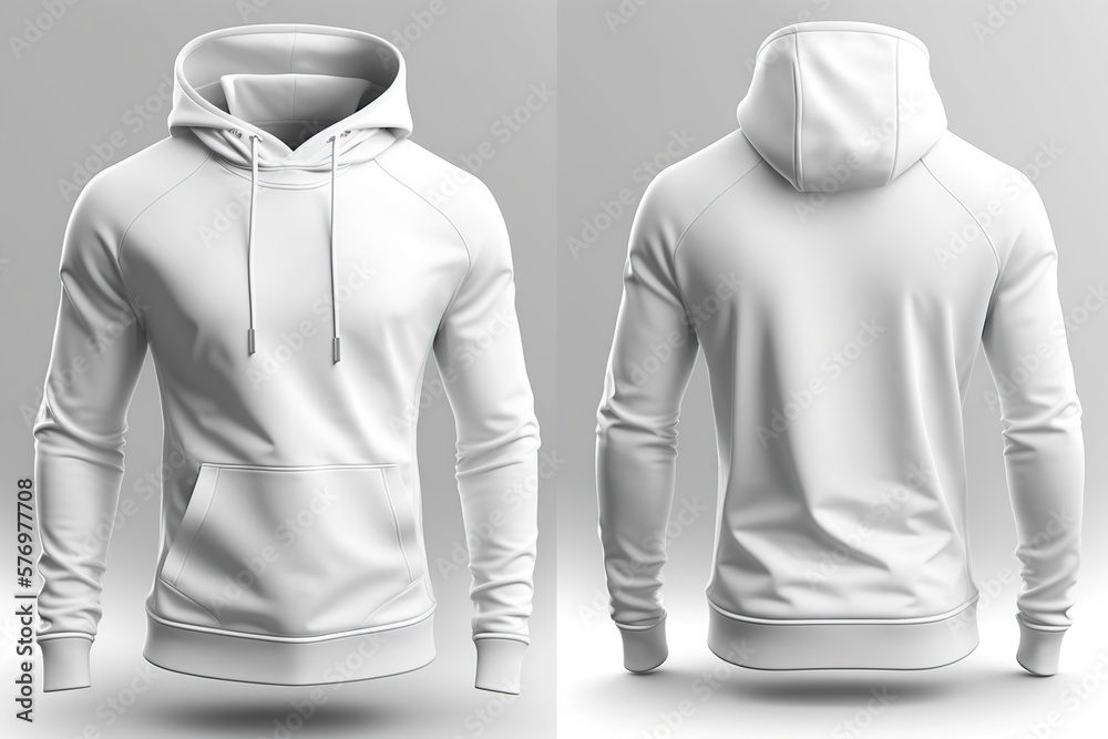 Wall mural Front and Back of an Editable male white Hoodie. Generative AI illustration. - Wall murals