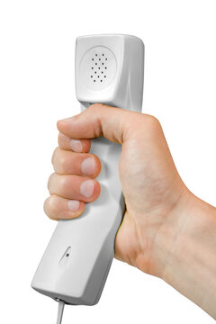 Telephone receiver in hand isolated. Support concept. png transparent