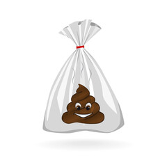 Pet poop in plastic bag isolated on white backgroundvector illustration clean up after your dog poo, excrement. Design for publish park, banner, flyer, web, sign, icon.