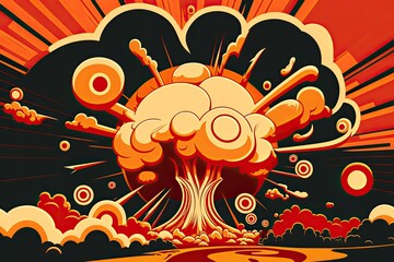 Orange and crimson nuclear explosion. Generative AI