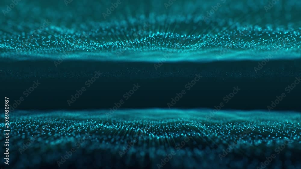 Poster dynamic wave of glowing particles. abstract digital background. data flow information. concept of di
