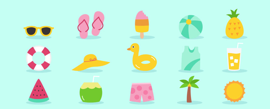 Summer element vector flat design illustration set