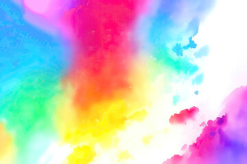 Bright and Colorful Watercolor Paint Splash Illustration on White Paper