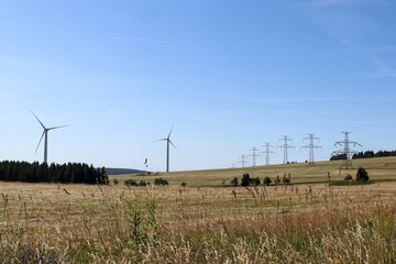 High voltage power lines and wind power plant