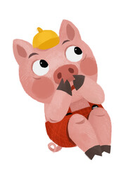 Obraz na płótnie Canvas cartoon scene with farmer funnt pig rancher isolated illustration for children