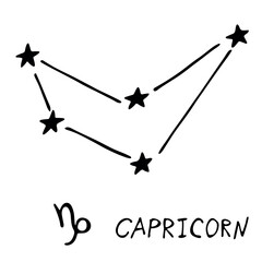 Hand drawn capricorn zodiac sign Esoteric symbol doodle Astrology clipart Element for design