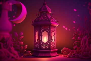 lantern with candle at night, AI generative 