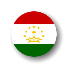 Tajikistan flag - flat vector circle icon or badge with dropped shadow.