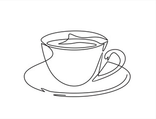 Continuous one single line drawing of Cup of tea or coffee