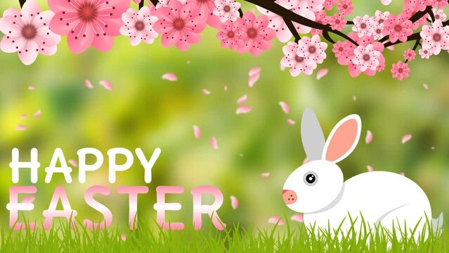 happy Easter greeting word on spring background