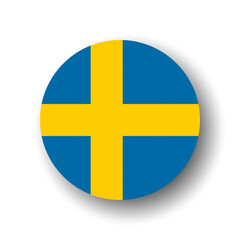 Sweden flag - flat vector circle icon or badge with dropped shadow.