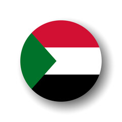 Sudan flag - flat vector circle icon or badge with dropped shadow.
