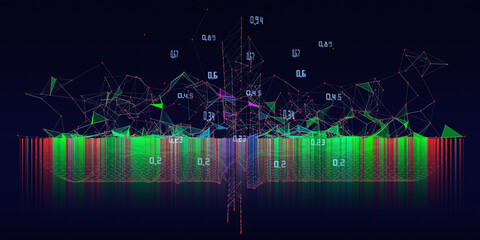 Abstract  background contain grid chaotic web with blurred lines data on dark. Technology  wireframe interlacement concept. Big Data. Banner for business, science and technology data analytics.