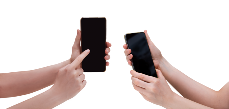 ręka trzyma smartfona na przezroczystym tle png