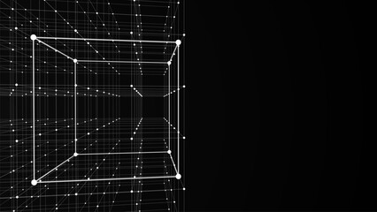 Wireframe cubes from different sides. Vector abstract geometric 3D objects. Technology block chain network connection.