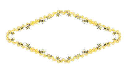 Watercolor hand drawn frame of bees and honey isolated on white background