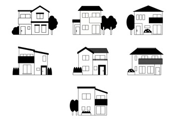 Obraz premium シンプルなアイコン風の家のイラストセット
