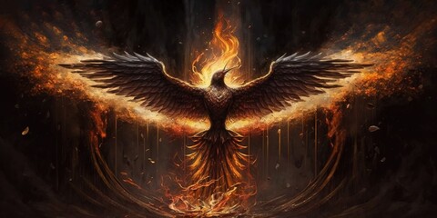 Phoenix, Fantasy scenery, Rebirth, Concept art, Illustration, Generative AI	

