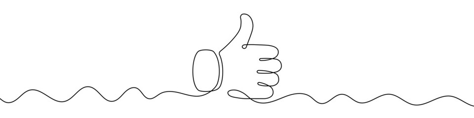 Continuous line drawing of like icon. Thumb up in one line drawing. One line drawing background. Vector illustration. Like icon