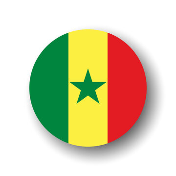 Senegal flag - flat vector circle icon or badge with dropped shadow.