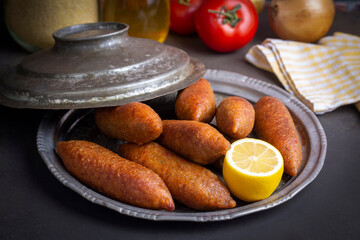 Turkish domestic special food icli kofte and oruk , domestic Turkish foods. Hatay oruk kofte.