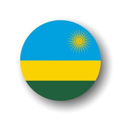Rwanda flag - flat vector circle icon or badge with dropped shadow.