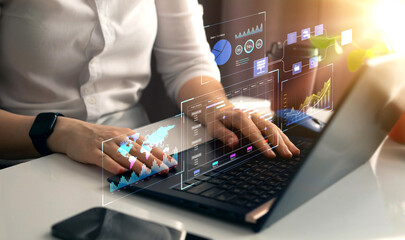 Performance (KPI) indicators and digital marketing analysis. Data management and business analytics system.Report with KPI and metrics connected to database.	