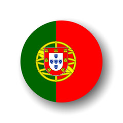 Obraz premium Portugal flag - flat vector circle icon or badge with dropped shadow.