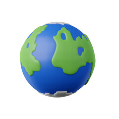 Planet earth cute cartoon style there are the green land and the blue ocean with transparent background 3d render