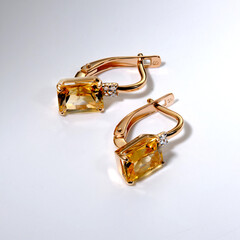 Elegant jewelry set. Jewellery set with gemstones. Jewelry accessories collage. Product still life concept. Ring, necklace and earrings.