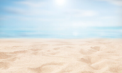 Naklejka na ściany i meble Holiday summer beach background - Sunny day, crystal clear water texture and white sand beach texture.