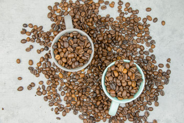 Black coffee beans, large group of coffee