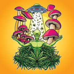 Weeds Mushroom Alien Invasion Illustration