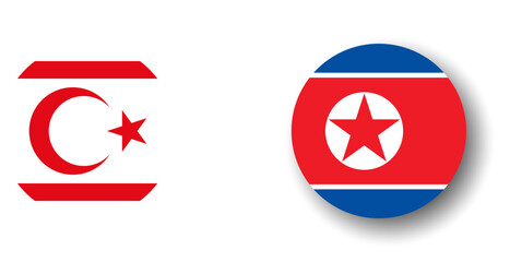 North Korea flag - flat vector circle icon or badge with dropped shadow.